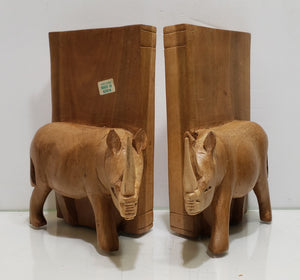 Rhinoceros Hand Carved Wooden Bookends from Kenya