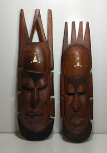 2 African Teak Wood Hand Carved Wooden Mask