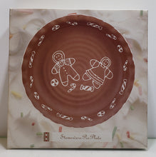 Load image into Gallery viewer, Gingerbread Boy Girl 10.5&quot; Brown Stoneware Pie Plate with Christmas Candy Trim
