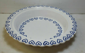 Spongeware Pie Plate w/ Lid Dark Blue Hearts on White Scalloped Edge For 9" Pie - Masolut Superstore