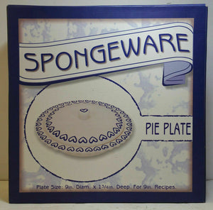 Spongeware Pie Plate w/ Lid Dark Blue Hearts on White Scalloped Edge For 9" Pie - Masolut Superstore
