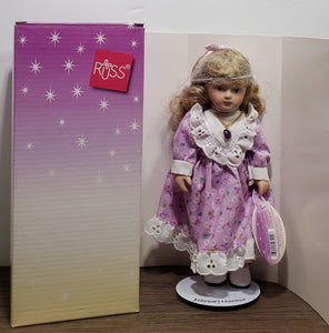 Russ Porcelain Doll of the Month February Amethyst Stone Necklace Girl Birthday