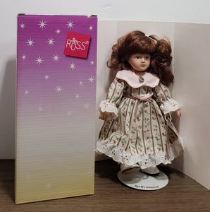 Russ Porcelain Doll of the Month April Diamond Stone Necklace Girl Birthday