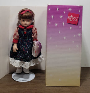 Russ Porcelain Doll of the Month July Ruby Stone Necklace Girl Birthday