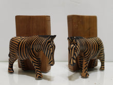 Load image into Gallery viewer, Zerbra Hand Carved Wooden Bookends from Kenya
