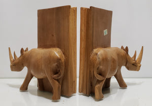 Rhinoceros Hand Carved Wooden Bookends from Kenya