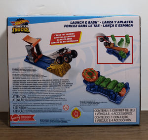 Hot Wheels Monster Trucks Launch & Bash Playset with Launcher, 4 Crushed Cars, 1 1:64 Scale Monster Truck, Landing Zone for Stunting
