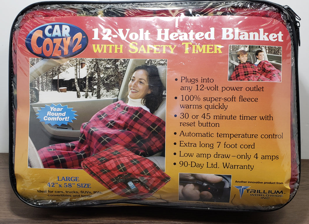 Car Cozy 2 - 12-Volt Heated Travel Blanket (Red Plaid, 58
