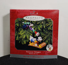 Load image into Gallery viewer, Hallmark Keepsake Runaway Toboggan Mickey &amp; Co. Set of 2 Christmas Ornament 1998
