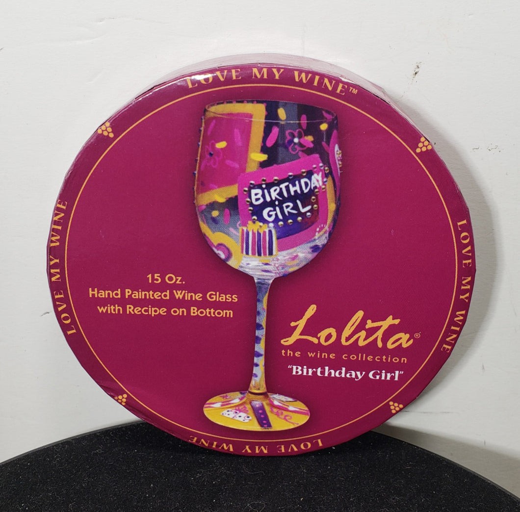 Lolita Birthday Girl Artisan Painted Wine Glass