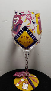 Lolita Birthday Girl Artisan Painted Wine Glass