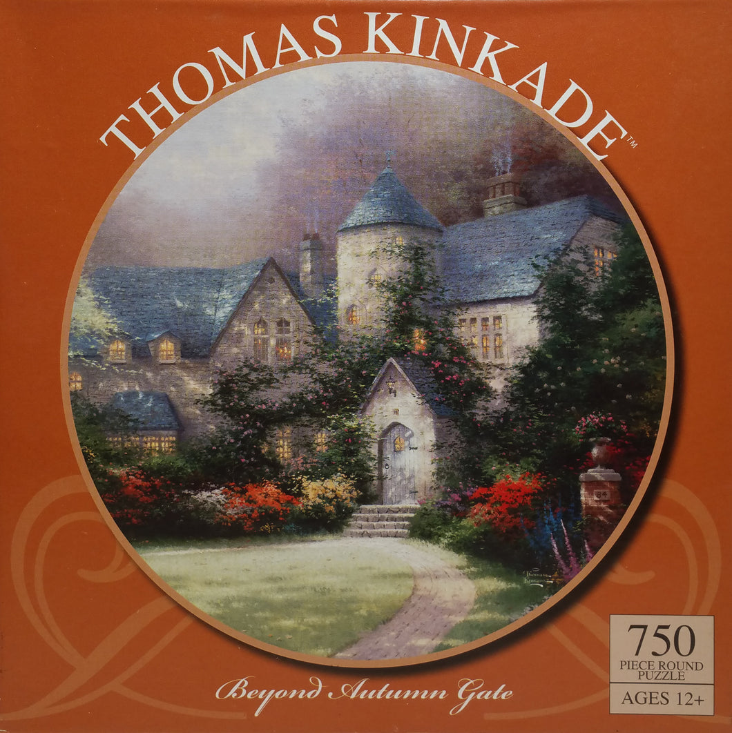 Thomas Kinkade Painter of Light 750 Pic, Beyond Autumn Gate Round Puzzle - Masolut Superstore