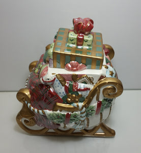 Pearlized Ceramic Cookie Jar Sleigh Full Of Toys - Masolut Superstore