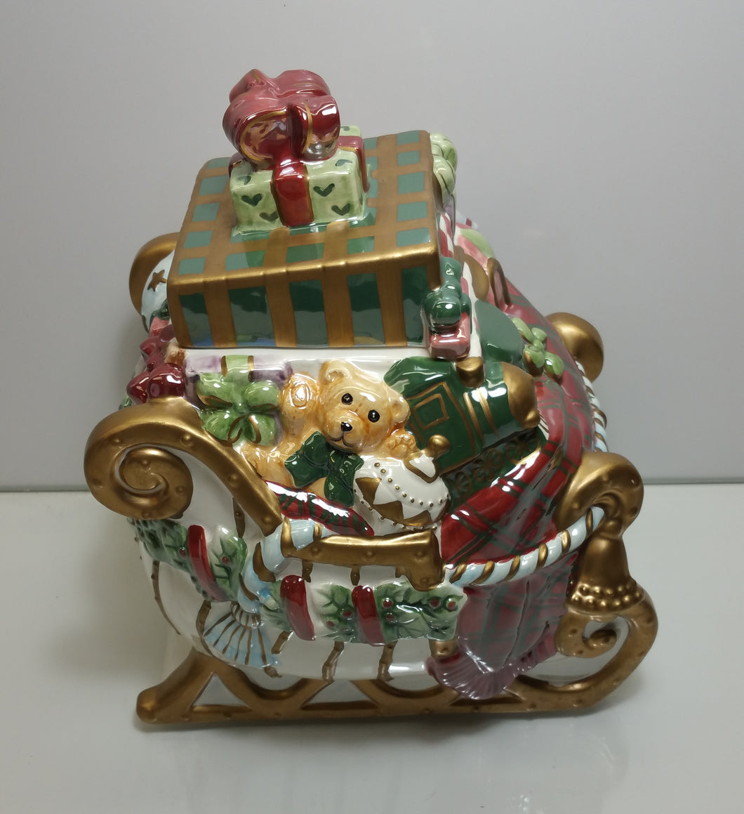 Pearlized Ceramic Cookie Jar Sleigh Full Of Toys - Masolut Superstore