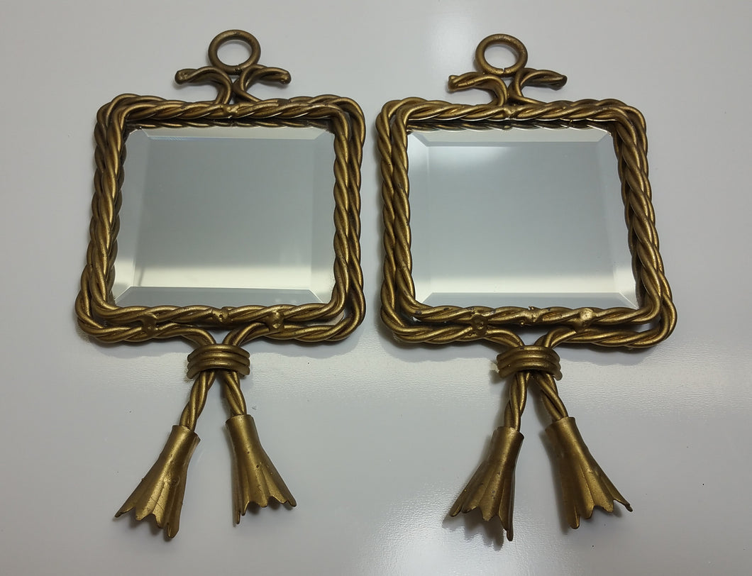 Vintage Home Interiors Twisted Rope Metal Beveled Glass Mirror Wall Plaques - Masolut Superstore