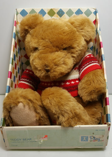 Play Wonder Brown Plush Teddy Bear with Red Sweater - Masolut Superstore