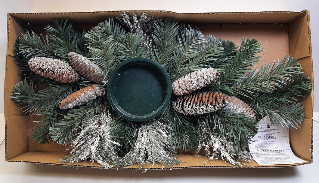 Christmas Plastic Wreath with Pine Cones and Metal Candle Holder - Masolut Superstore