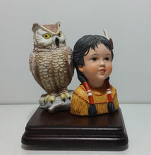 Load image into Gallery viewer, Small and Wise Bust Figurine, Native American Child with Owl Gregory Perillo
