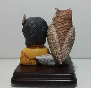 Small and Wise Bust Figurine, Native American Child with Owl Gregory Perillo
