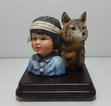 Load image into Gallery viewer, Peaceful Comrades Bust Figurine, Native American Child with Fox Gregory Perillo
