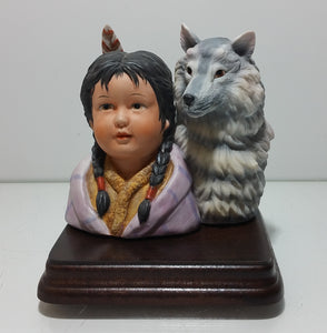 Loyal Alliance Bust Figurine, Native American Child with Wolf Gregory Perillo