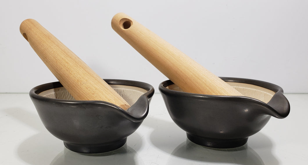 2 Ceramic Mortar And Wooden Pestle
