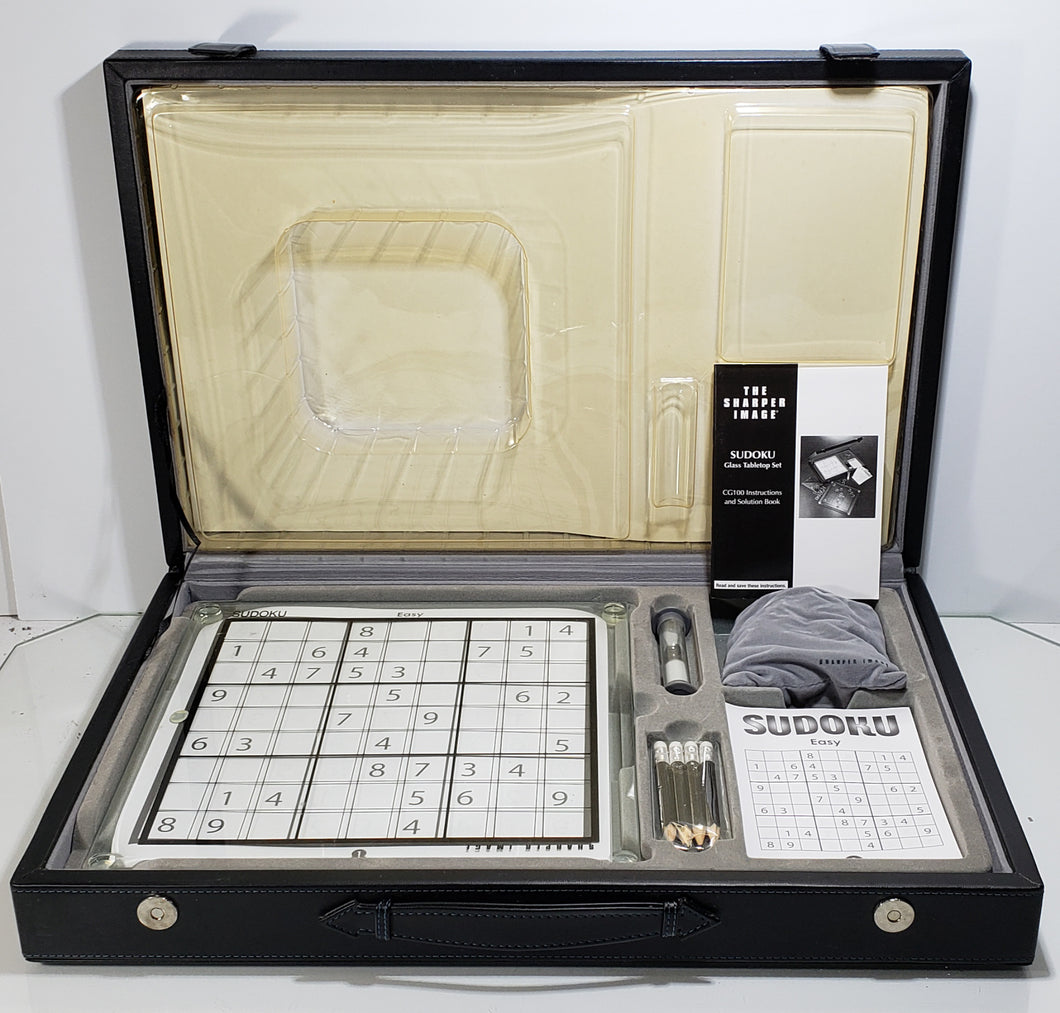 Sudoku Glass Tabletop Set CG100 by Sharper Image w/ Leather Carrying Case