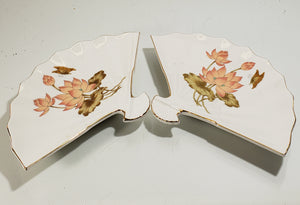 2 Vintage Japan Porcelain Fan Tray/Trinket Dish Lotus with Butterfly