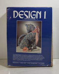 Design 1 Soft Sculpture "Katy Kitty" Kit - Factory Sealed - 1988, Blue Chintz