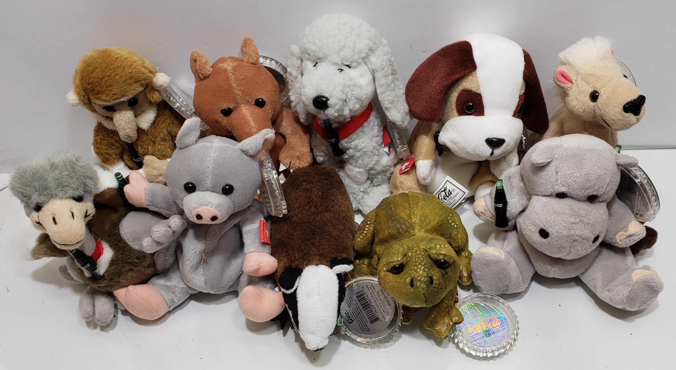 Vintage Coca Cola lot of 10 International Beanies Animals Bean Bag Plu Masolut Superstore