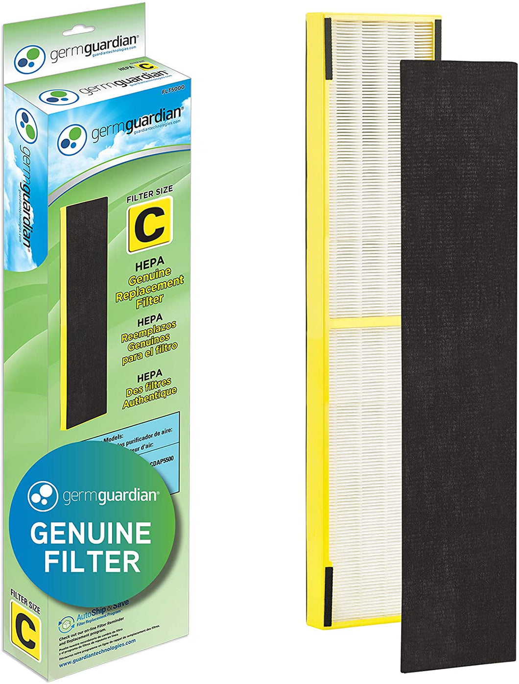 GermGuardian Air Purifier Filter FLT5000 GENUINE HEPA Replacement Filter C for AC5000, AC5000E, AC5250PT, AC5350B, AC5350BCA, AC - Masolut Superstore